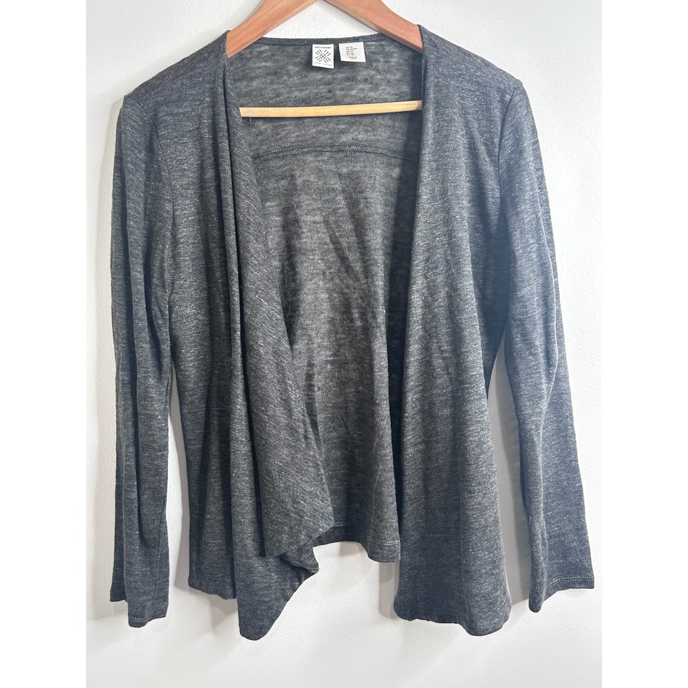 Artisan NY Womens Charcoal Gray 100% Linen Open Front Cardigan Sweater XS Luxury
